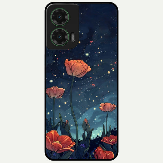  Midnight Tulip Glow Glass Case For Moto G35 back cover – full design glossy printed glass finish