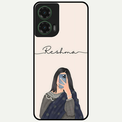  Mirror Mood Muse With Custom Name Glass Case For Moto G35 back cover – full design glossy printed glass finish