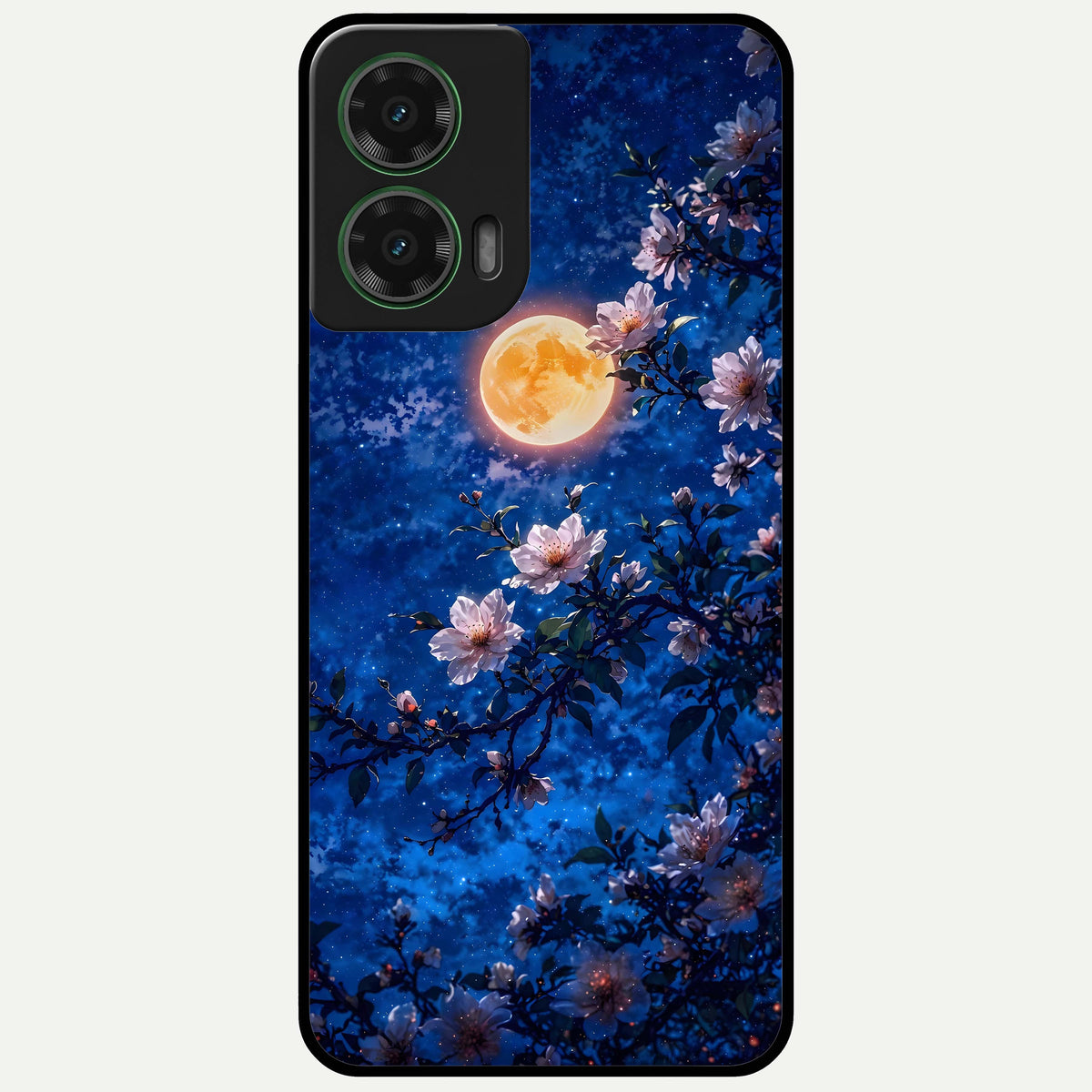  Moonlit Blossoms Night Glass Case For Moto G35 back cover – full design glossy printed glass finish