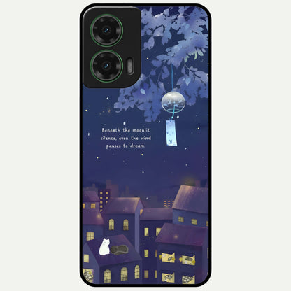  Moonlit Cat Silence Glass Case For Moto G35 back cover – full design glossy printed glass finish