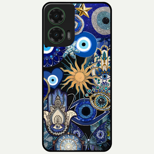  Mystic Blue Evil Eye Glass Case For Moto G35 back cover – full design glossy printed glass finish