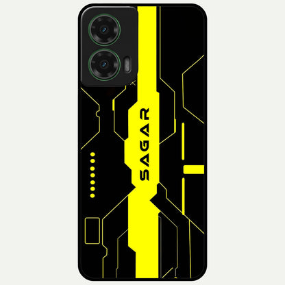  Neon CYBERPUNK Custom Name Glass Case For Moto G35 back cover – full design glossy printed glass finish
