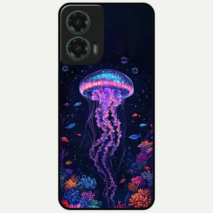  Neon Jellyfish Glass Case For Moto G35 back cover – full design glossy printed glass finish