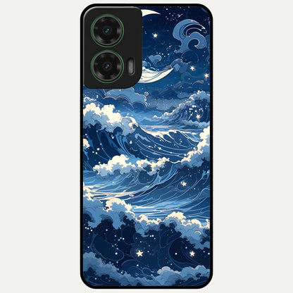  Ocean Moon Waves Glass Case For Moto G35 back cover – full design glossy printed glass finish
