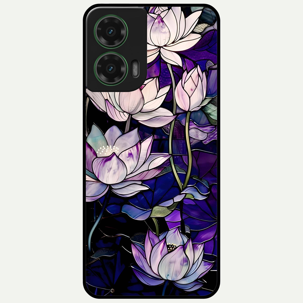  Purple Lotus Pattern Glass Case For Moto G35 back cover – full design glossy printed glass finish