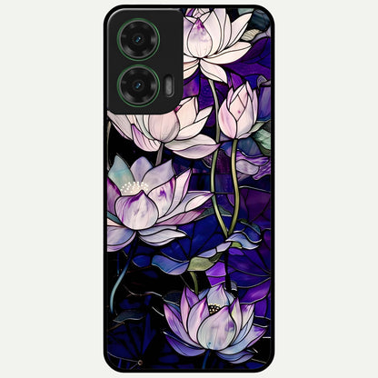  Purple Lotus Pattern Glass Case For Moto G35 back cover – full design glossy printed glass finish