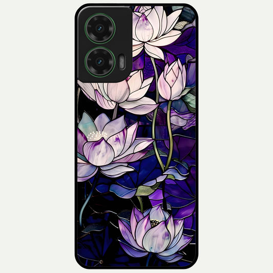  Purple Lotus Pattern Glass Case For Moto G35 back cover – full design glossy printed glass finish