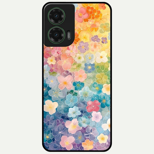  Rainbow Blossom Burst Glass Case For Moto G35 back cover – full design glossy printed glass finish
