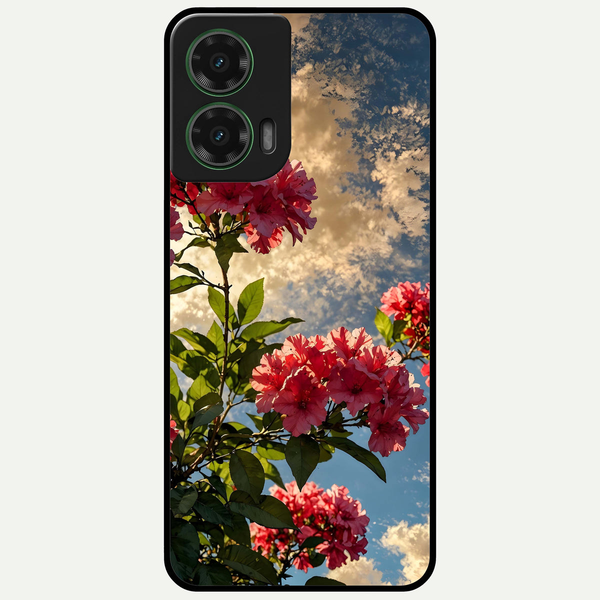  Red Bloom Skies Glass Case For Moto G35 back cover – full design glossy printed glass finish