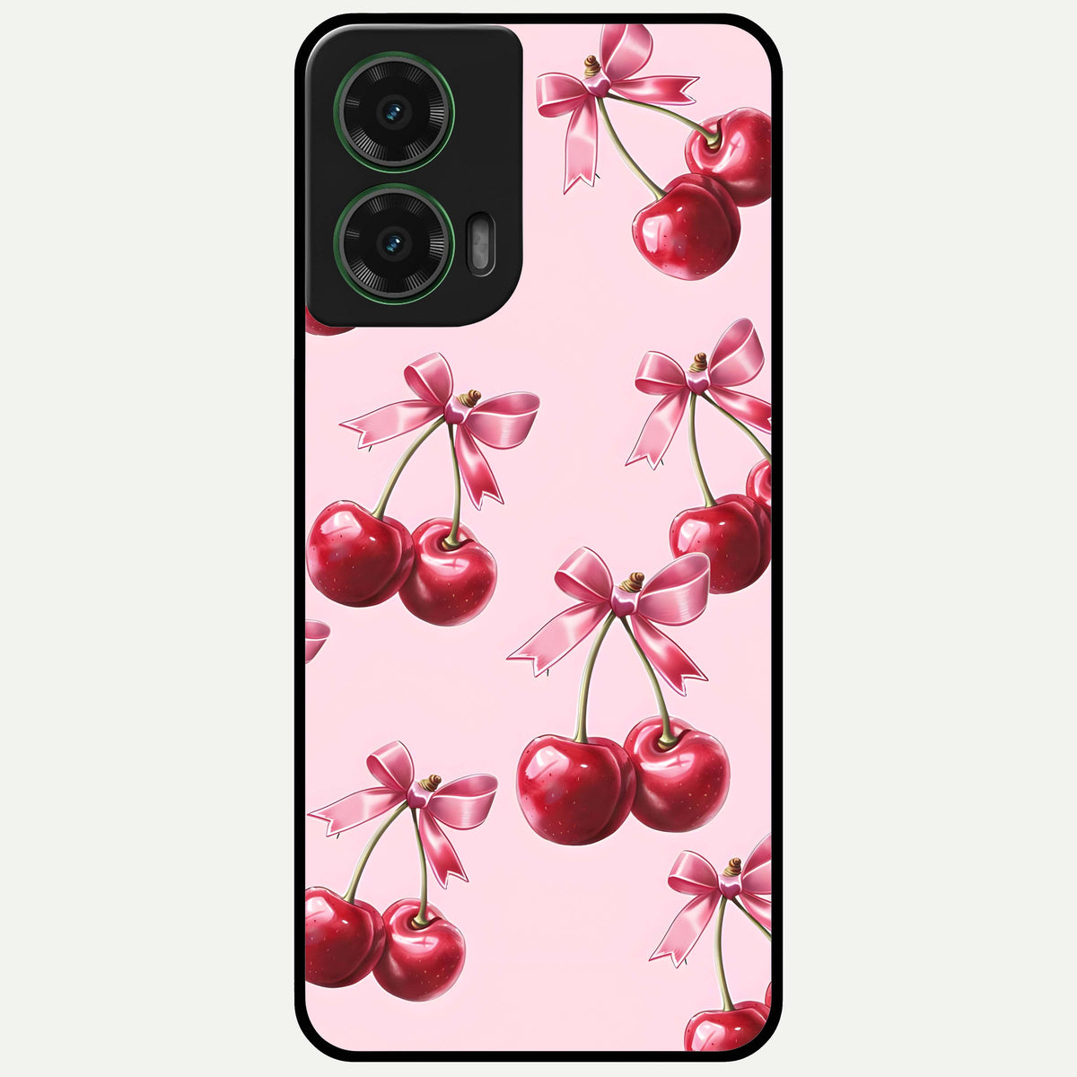  Red Cherries Pattern Glass Case For Moto G35 back cover – full design glossy printed glass finish