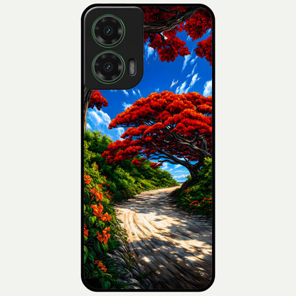  Red Trees Pathway Glass Case For Moto G35 back cover – full design glossy printed glass finish