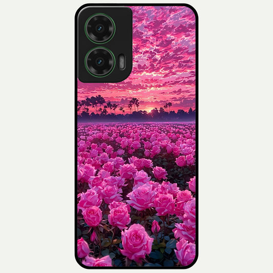  Rose Sunset Valley Glass Case For Moto G35 back cover – full design glossy printed glass finish
