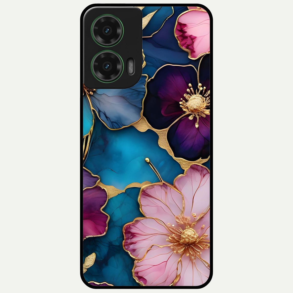  Sparkle Floral Glass Case For Moto G35 back cover – full design glossy printed glass finish