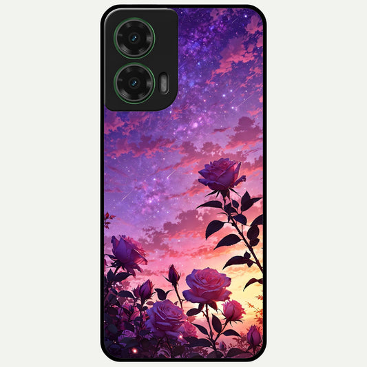  Starlit Rose Twilight Glass Case For Moto G35 back cover – full design glossy printed glass finish