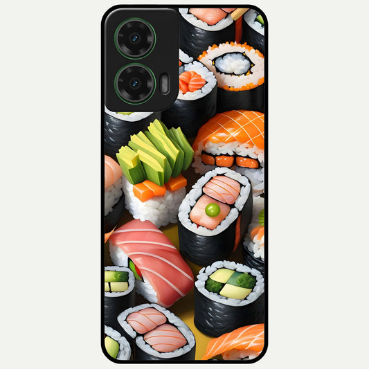  Sushi Food Pattern Glass Case For Moto G35 back cover – full design glossy printed glass finish