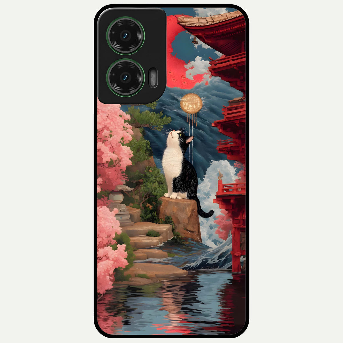  Temple Cat Scenery Glass Case For Moto G35 back cover – full design glossy printed glass finish