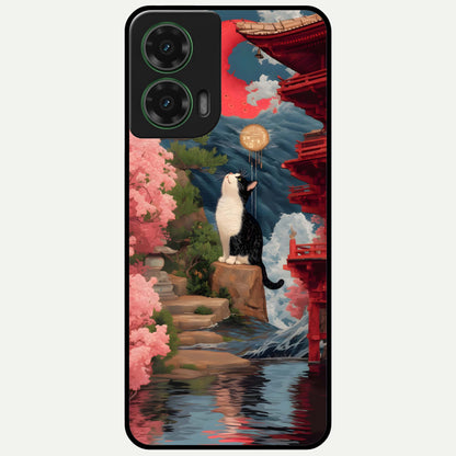  Temple Cat Scenery Glass Case For Moto G35 back cover – full design glossy printed glass finish