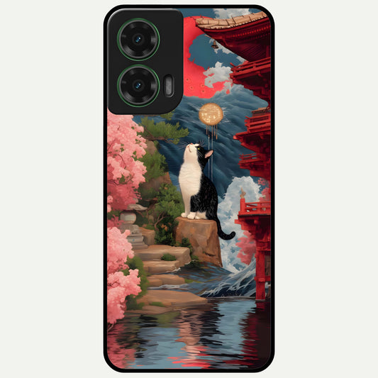  Temple Cat Scenery Glass Case For Moto G35 back cover – full design glossy printed glass finish