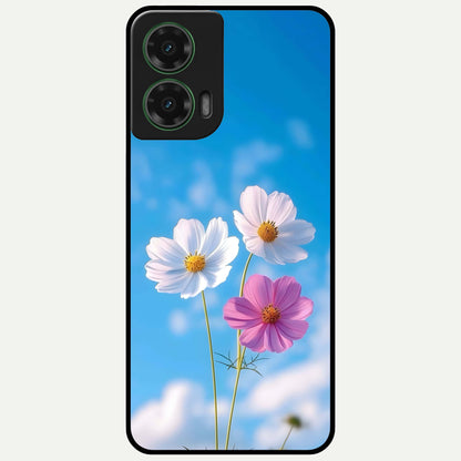  Tripple Flowers With Sky Glass Case For Moto G35 back cover – full design glossy printed glass finish