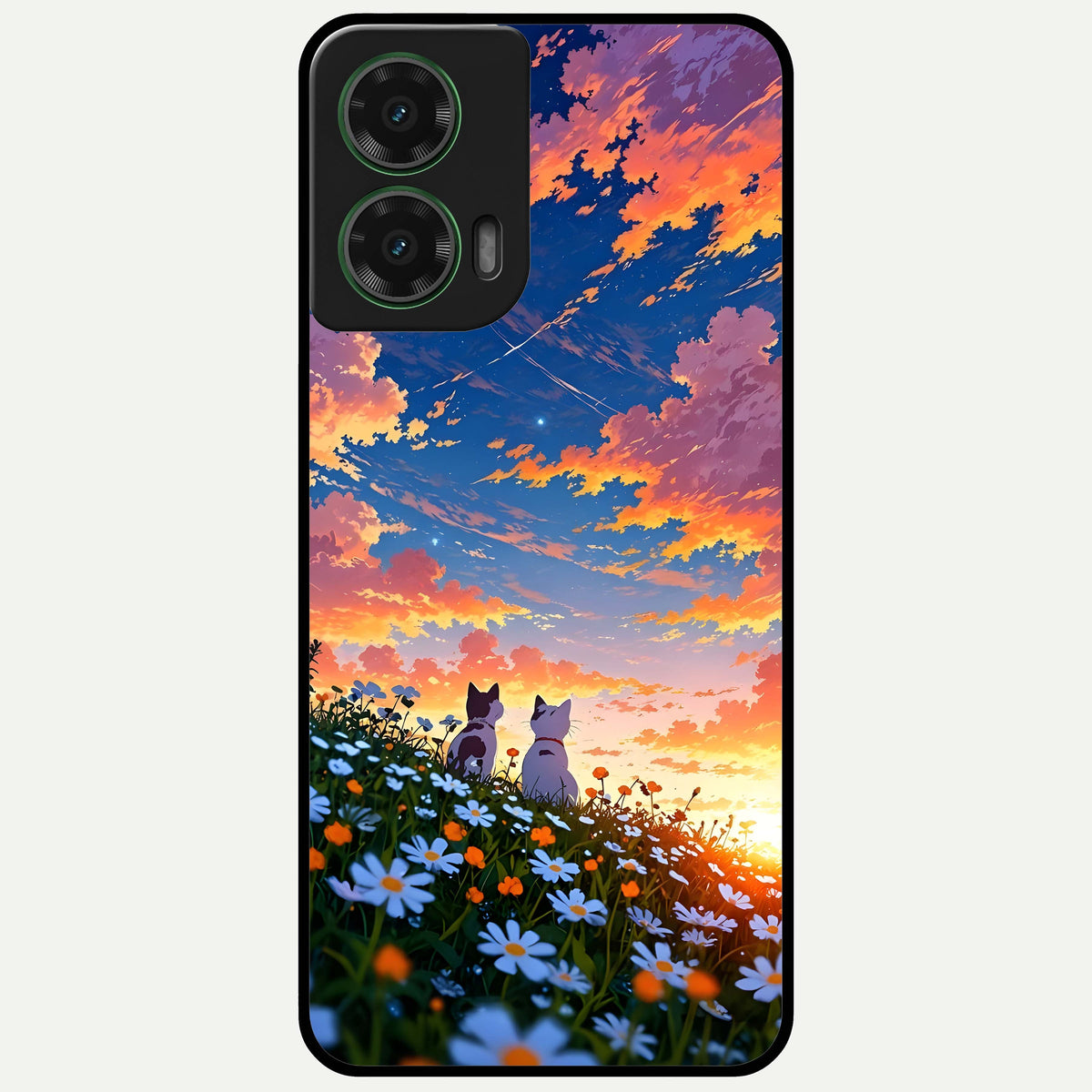  Two Cats Friends Glass Case For Moto G35 back cover – full design glossy printed glass finish