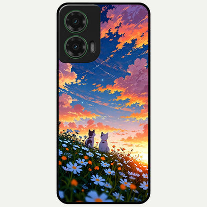  Two Cats Friends Glass Case For Moto G35 back cover – full design glossy printed glass finish