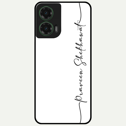  White Tune Custom Name Glass Case For Moto G35 back cover – personalized glossy printed glass finish