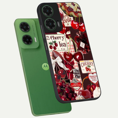 Aesthetic Cherry Tea phone case For Moto G35 showing premium glass back cover with detailed artwork
