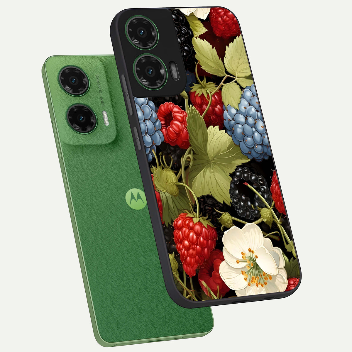  Berry Bloom Charm phone case For Moto G35 showing premium glass back cover with detailed artwork