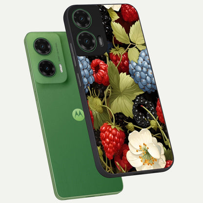  Berry Bloom Charm phone case For Moto G35 showing premium glass back cover with detailed artwork