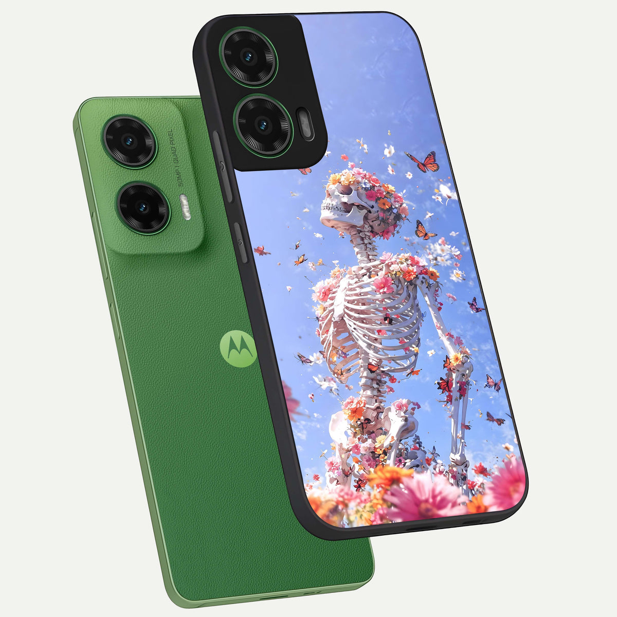  Bloom Beyond Bones phone case For Moto G35 showing premium glass back cover with detailed artwork