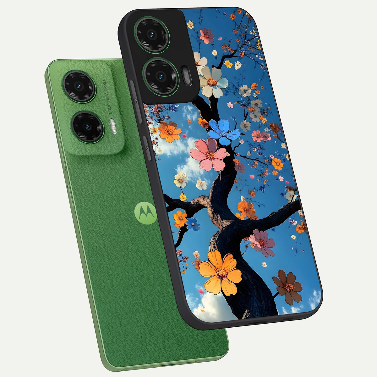  Blossom Dream Sky phone case For Moto G35 showing premium glass back cover with detailed artwork
