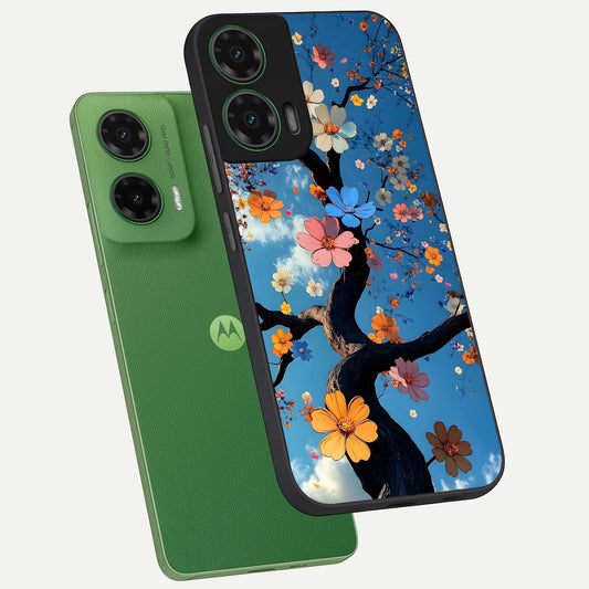  Blossom Dream Sky phone case For Moto G35 showing premium glass back cover with detailed artwork