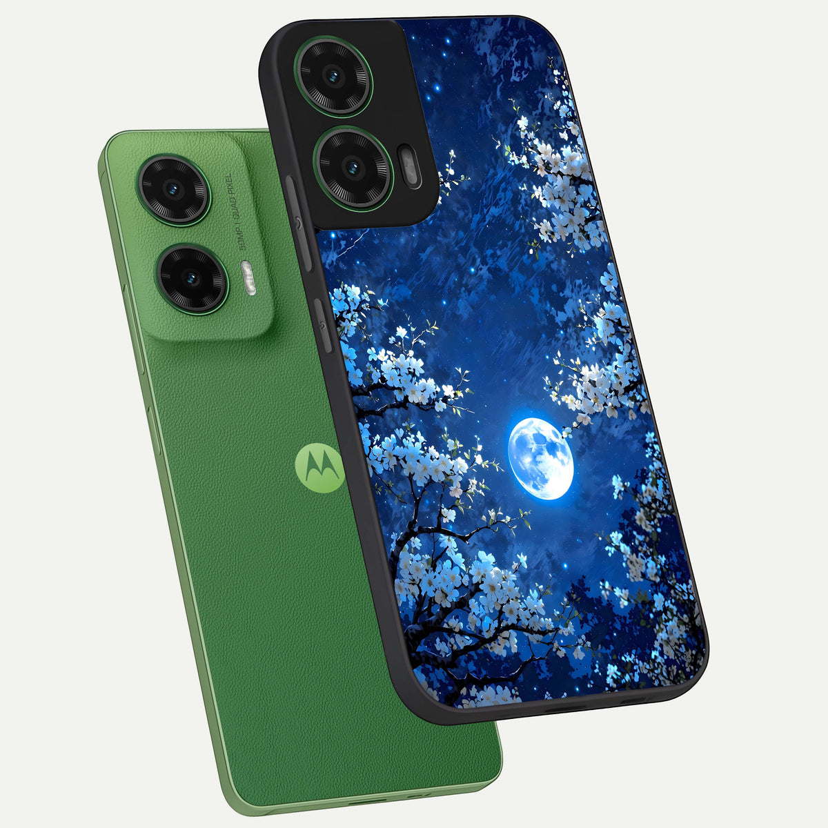  Blossom Moonlight Sky phone case For Moto G35 showing premium glass back cover with detailed artwork