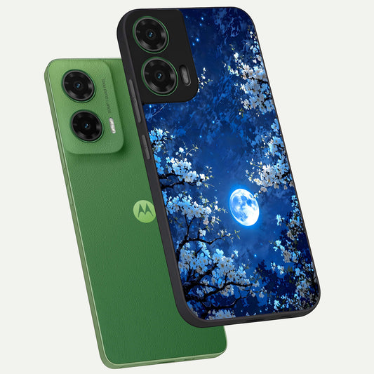 Blossom Moonlight Sky phone case For Moto G35 showing premium glass back cover with detailed artwork