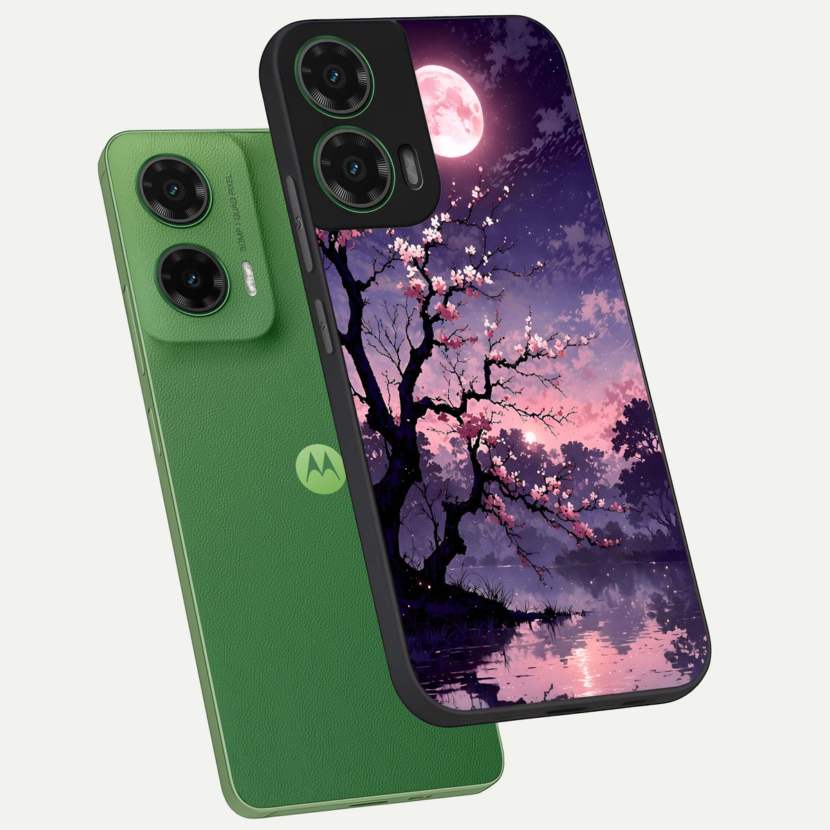  Blossom Pink Moon phone case For Moto G35 showing premium glass back cover with detailed artwork