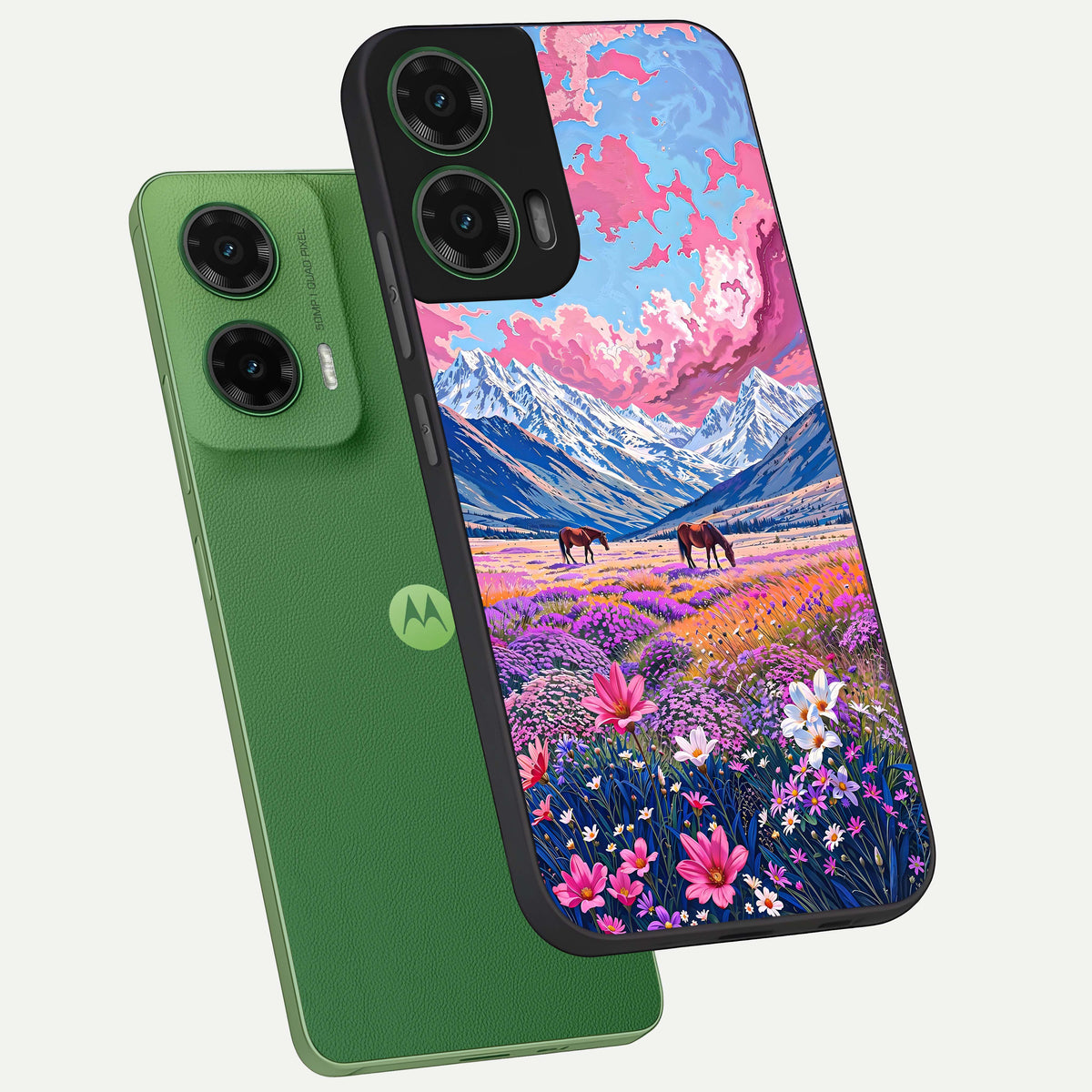  Blossom Valley Dream phone case For Moto G35 showing premium glass back cover with detailed artwork