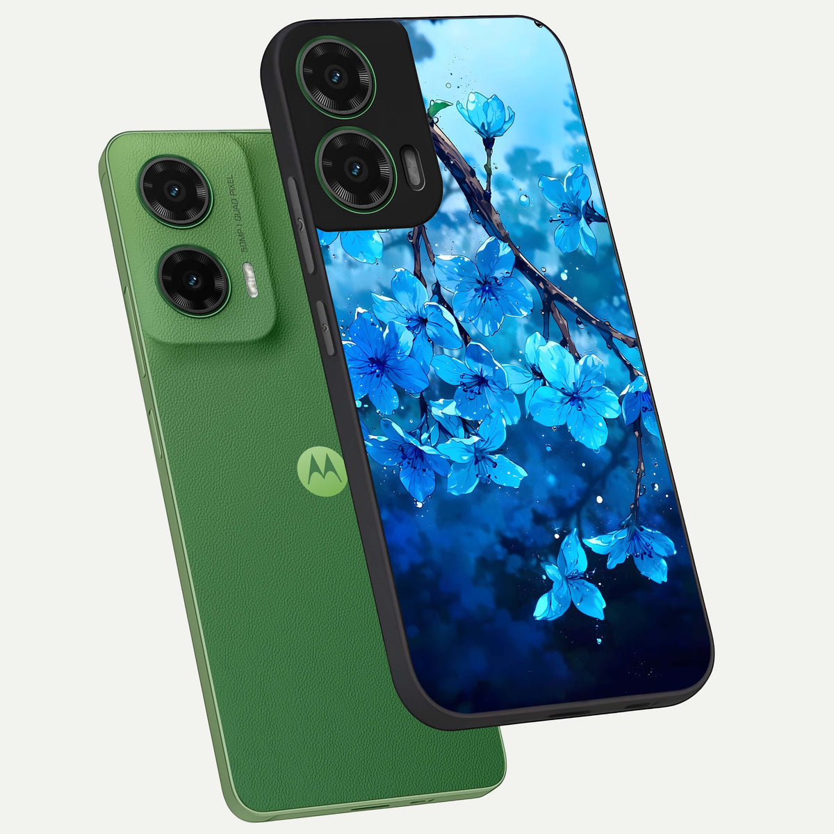  Blue Blossoms Branch phone case For Moto G35 showing premium glass back cover with detailed artwork