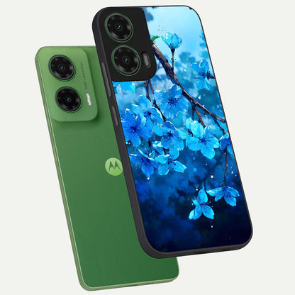 Blue Blossoms Branch phone case For Moto G35 showing premium glass back cover with detailed artwork