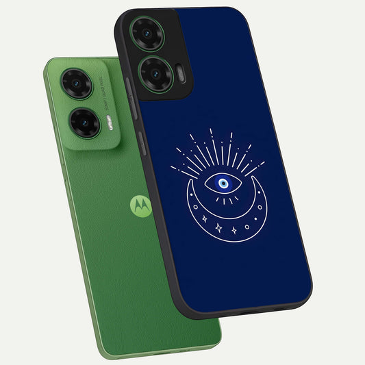  Blue Evil Eye phone case For Moto G35 showing premium glass back cover with detailed artwork