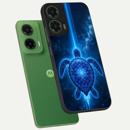  Blue Galaxy Turtle phone case For Moto G35 showing premium glass back cover with detailed artwork