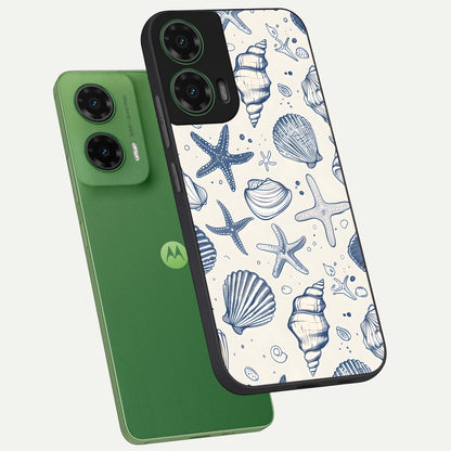  Blue Ocean Outline phone case For Moto G35 showing premium glass back cover with detailed artwork