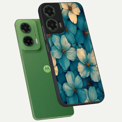  Blue Shade Floral phone case For Moto G35 showing premium glass back cover with detailed artwork
