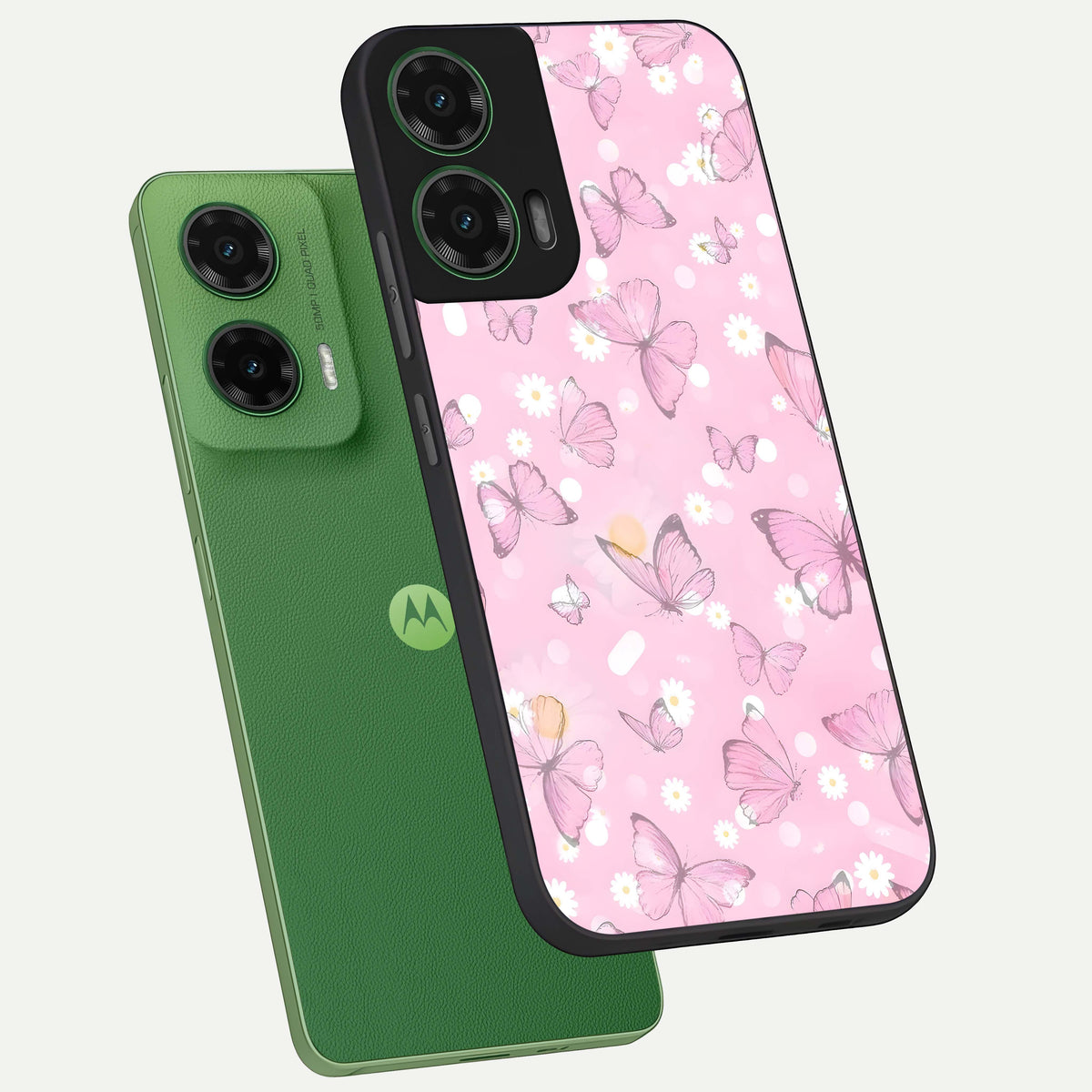  Blush Butterfly Garden phone case For Moto G35 showing premium glass back cover with detailed artwork