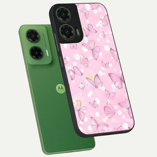  Blush Butterfly Garden phone case For Moto G35 showing premium glass back cover with detailed artwork