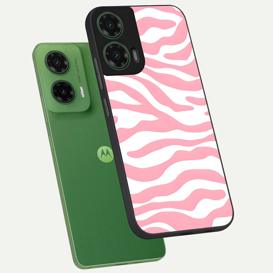  Blush Zebra Flow phone case For Moto G35 showing premium glass back cover with detailed artwork