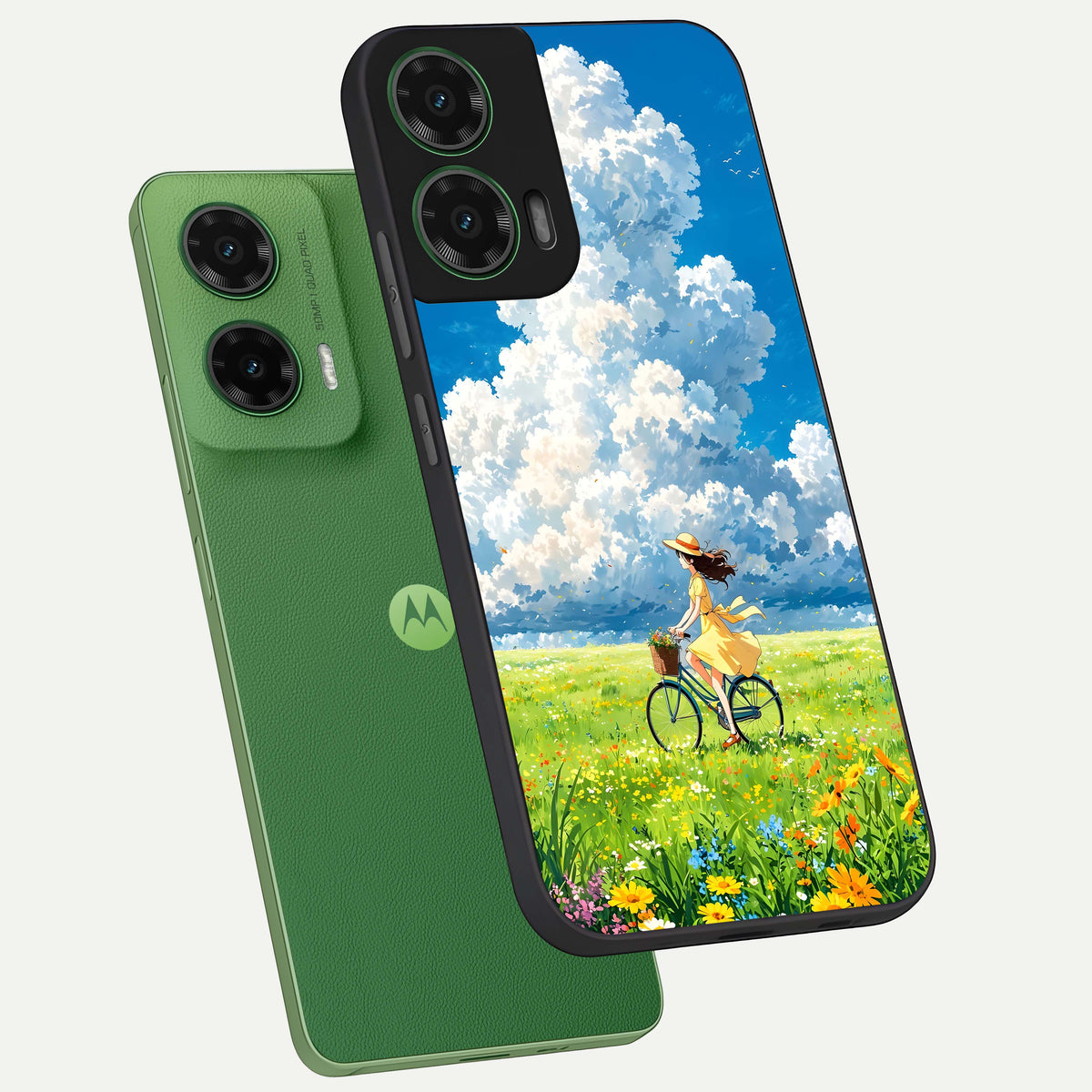 Breezy Meadow Ride phone case For Moto G35 showing premium glass back cover with detailed artwork