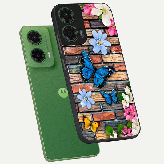  Brick Bloom Flight phone case For Moto G35 showing premium glass back cover with detailed artwork