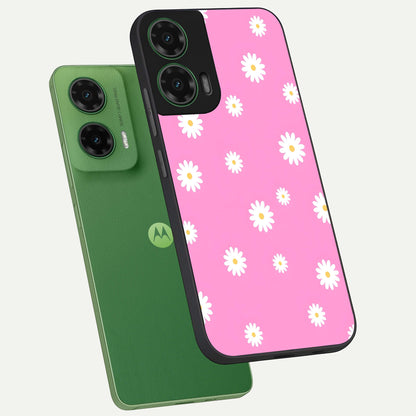  Bubblegum Daisy Pop phone case For Moto G35 showing premium glass back cover with detailed artwork