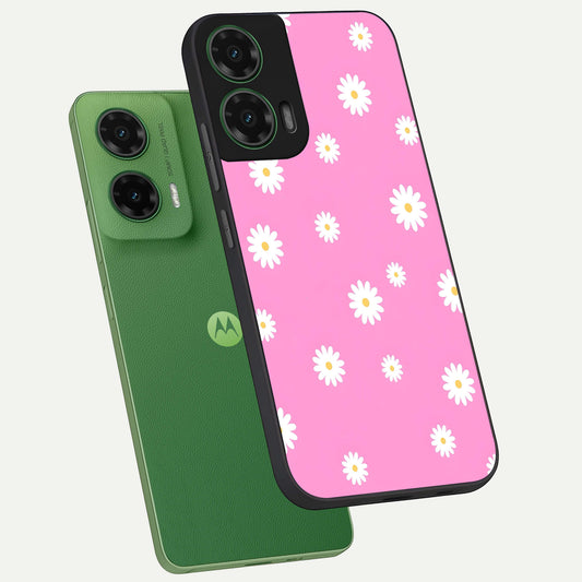  Bubblegum Daisy Pop phone case For Moto G35 showing premium glass back cover with detailed artwork