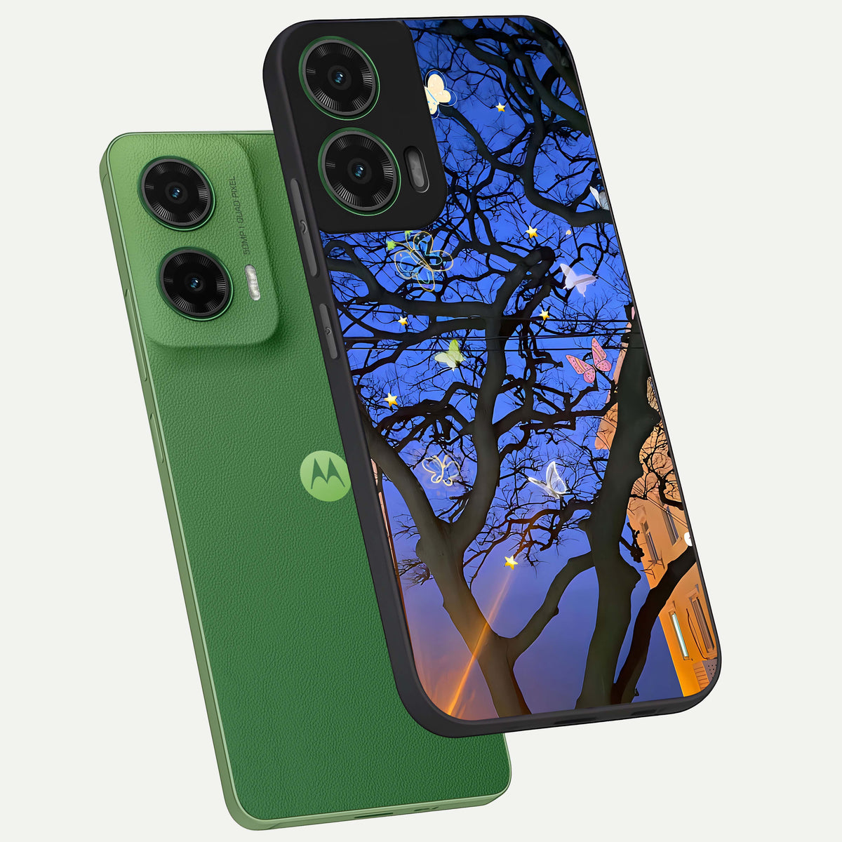  Butterfly Night Magic phone case For Moto G35 showing premium glass back cover with detailed artwork